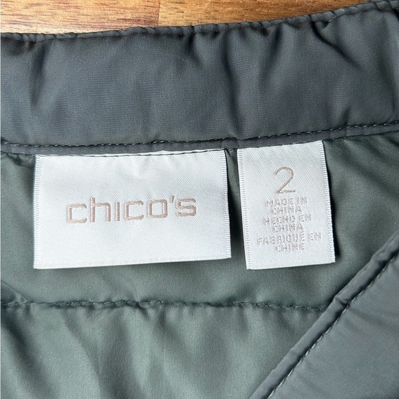 Chicos Jeweled Trim Olive Green Quilted Puffer Jacket Sz 2 (L/12) - Picture 6 of 13